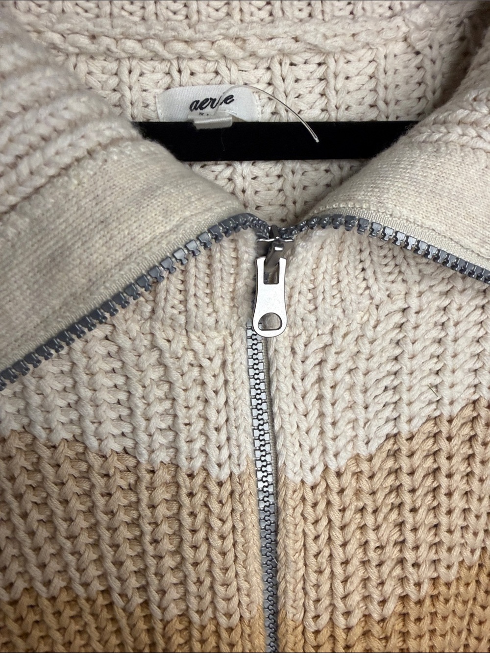 aerie Zip-Front Cropped Striped Sweater in Cream, Tan, Purple, Blue - Picture 6 of 9